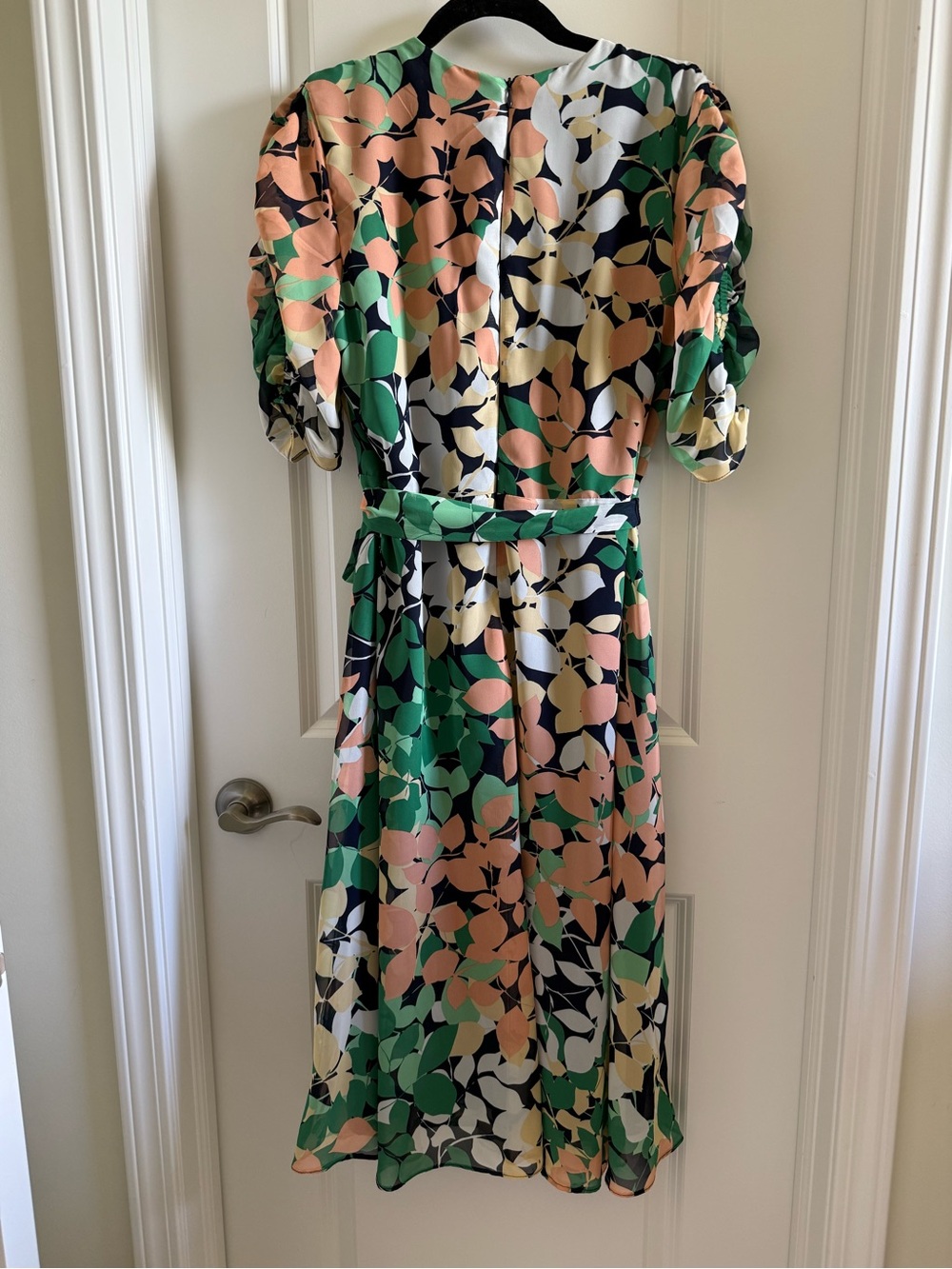 Liz Claiborne Green, Navy, Peach & White Floral Wrap Midi Dress - Picture 8 of 8